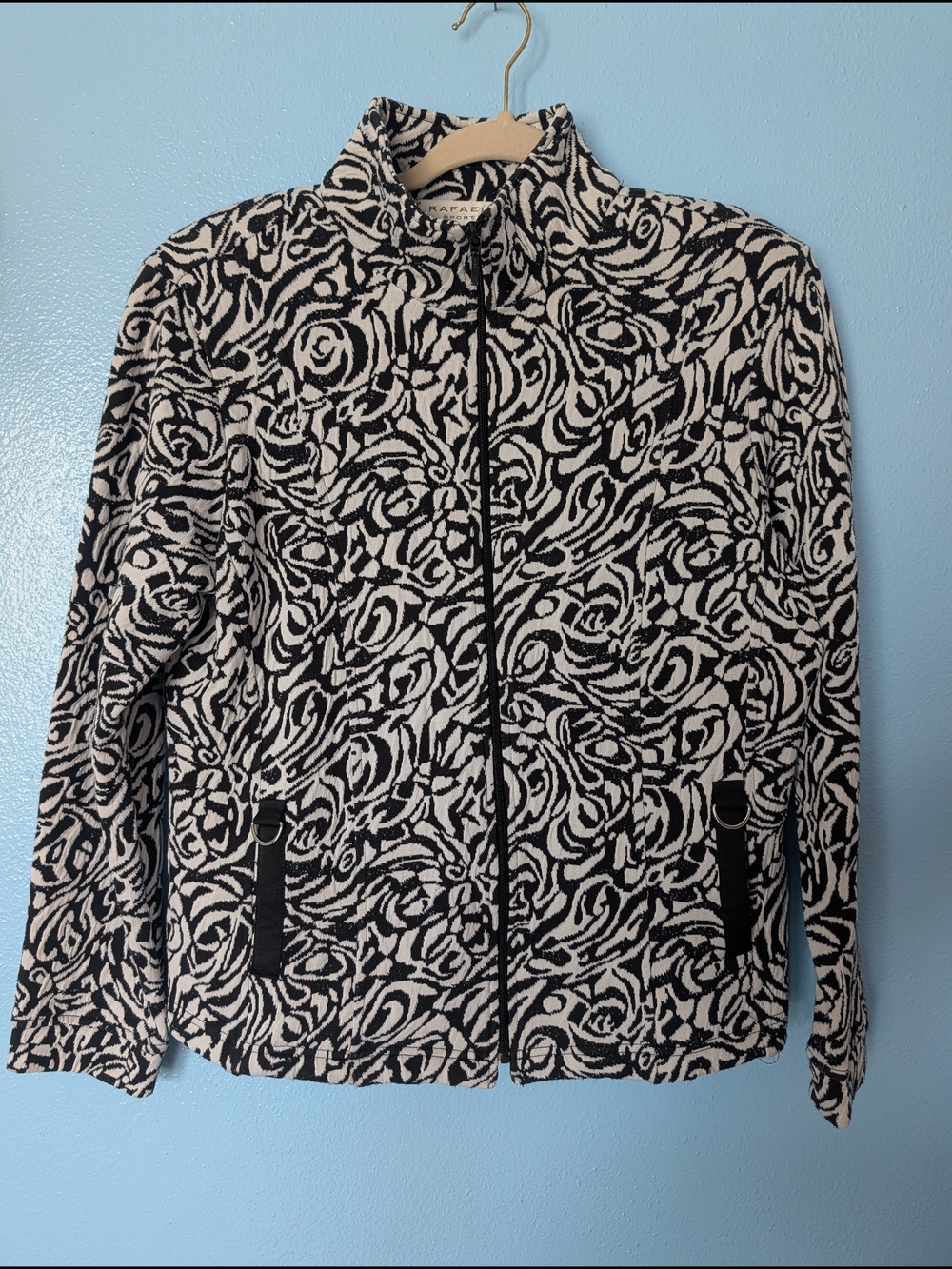 Black & White Floral-Print Zip Bomber Jacket